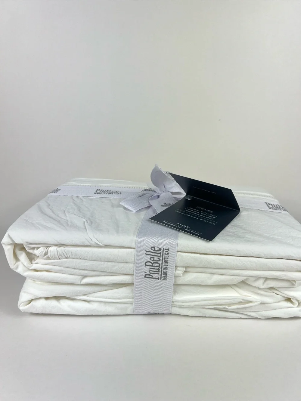 PiuBelle White Queen Sheet Set Fine Linens Soft 100% Cotton Portugal 4 Pc NEW